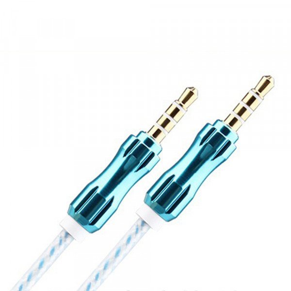 Wholesale Auxiliary Music Cable 3.5mm to 3.5mm Wire Cable with Metallic Head (Blue)